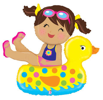 Tropical Ocean Pool Girl With Floatie Super Shape Mylar Balloon